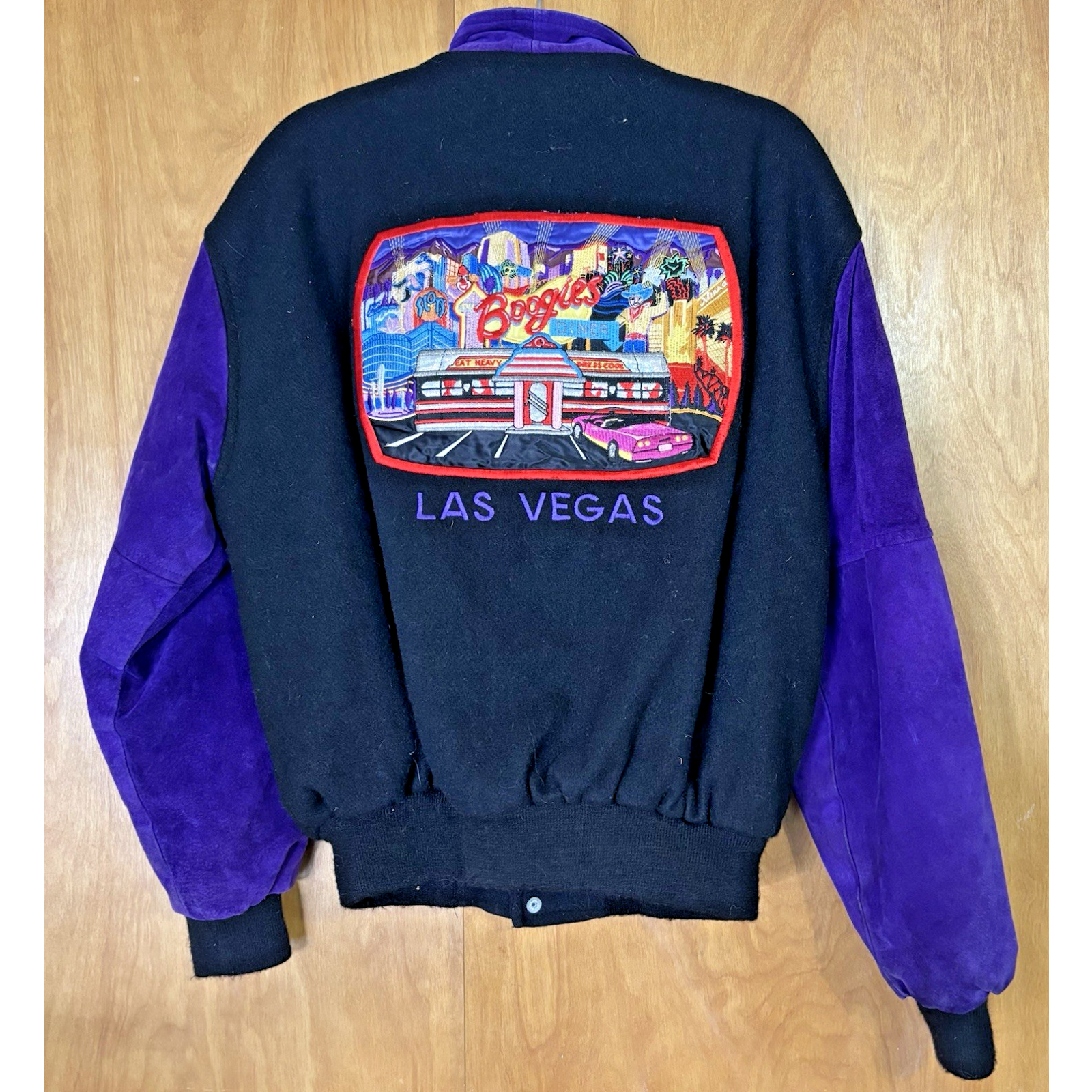 Vintage Boogie’s Diner Las Vegas Jacket Xxl Black Purple Retro 90s Bomber Coat R